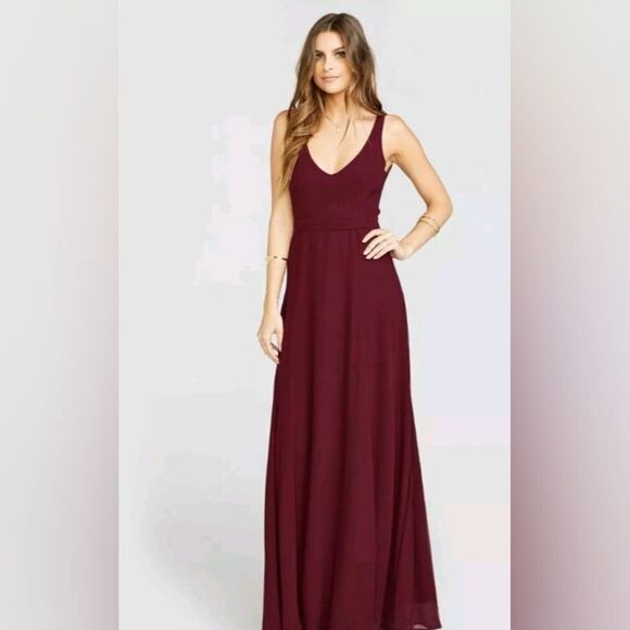 Show Me Your Mumu Jenn Maxi Dress Merlot Fitted Bodice Deep Neckline - Picture 3 of 16